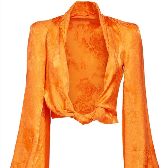 Attico orange tie-detail satin-jacquard midi skirt - Picture 5 of 8